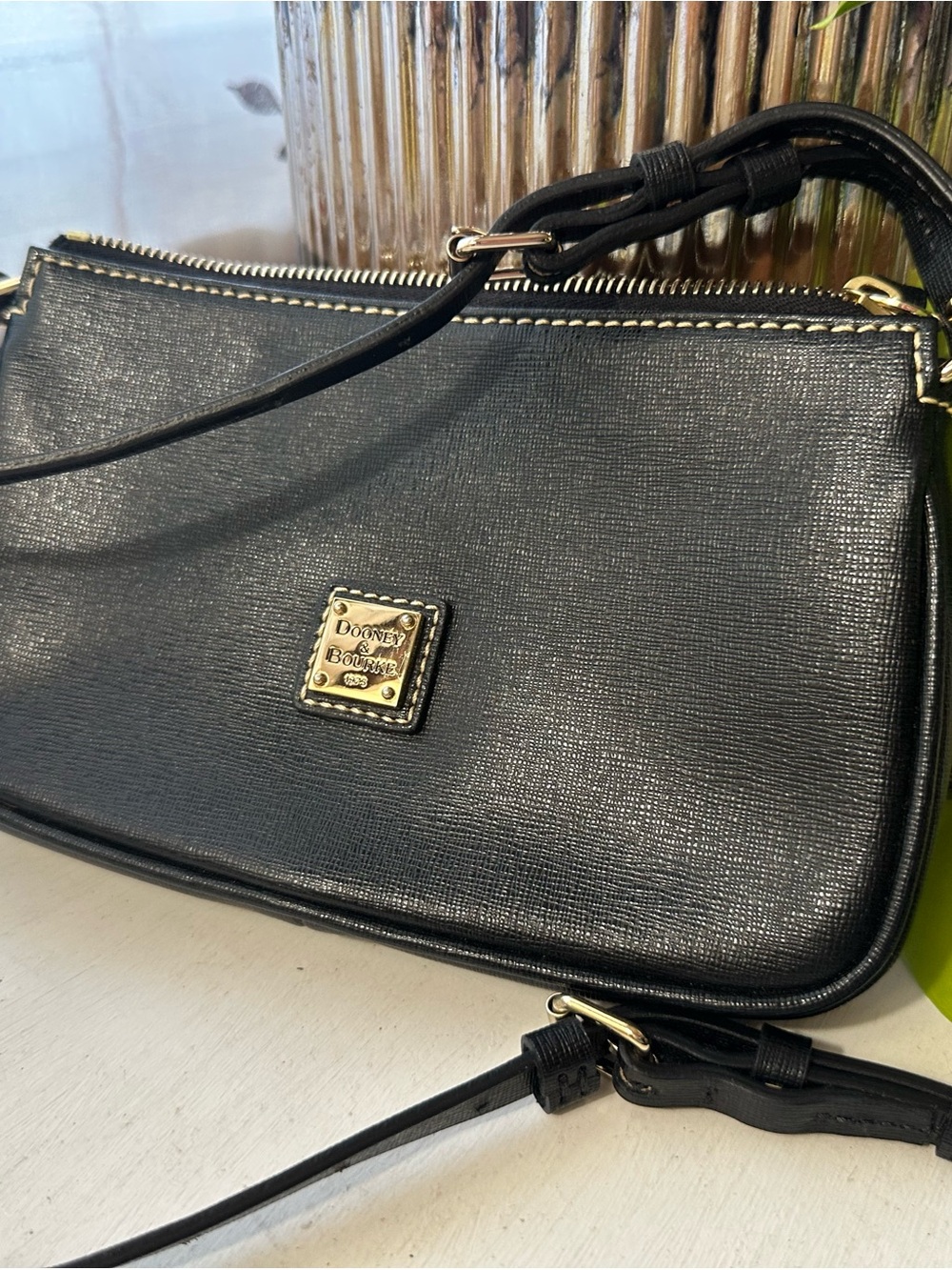 Dooney & Bourke Black Textured Leather Crossbody with Gold Hardware